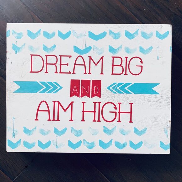 Boho/Aztec Tribal "DREAM BIG and AIM HIGH" Wooden Baby Nursery Wall Art Decor - Picture 1 of 3
